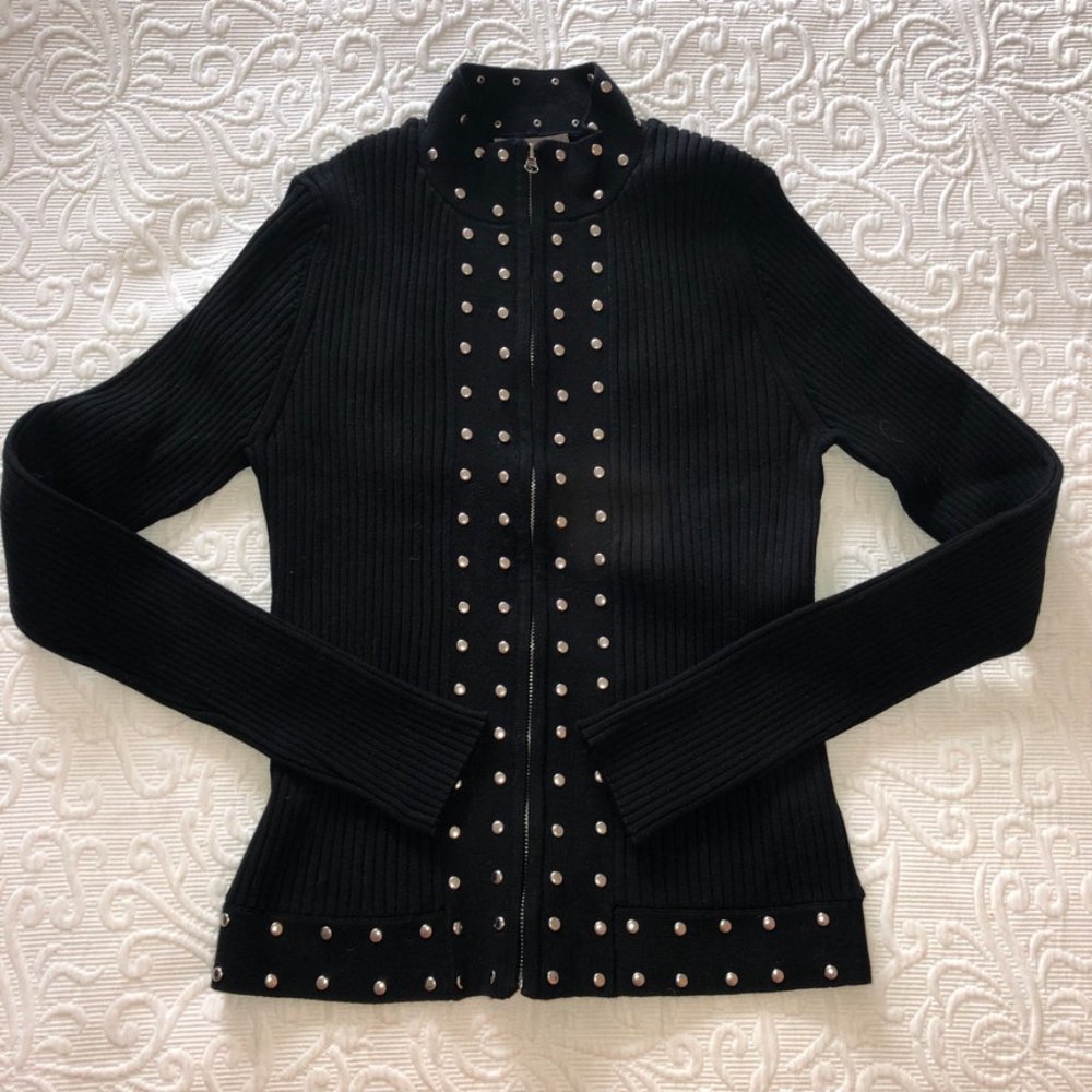 Kenar Black Studded Ribbed Top